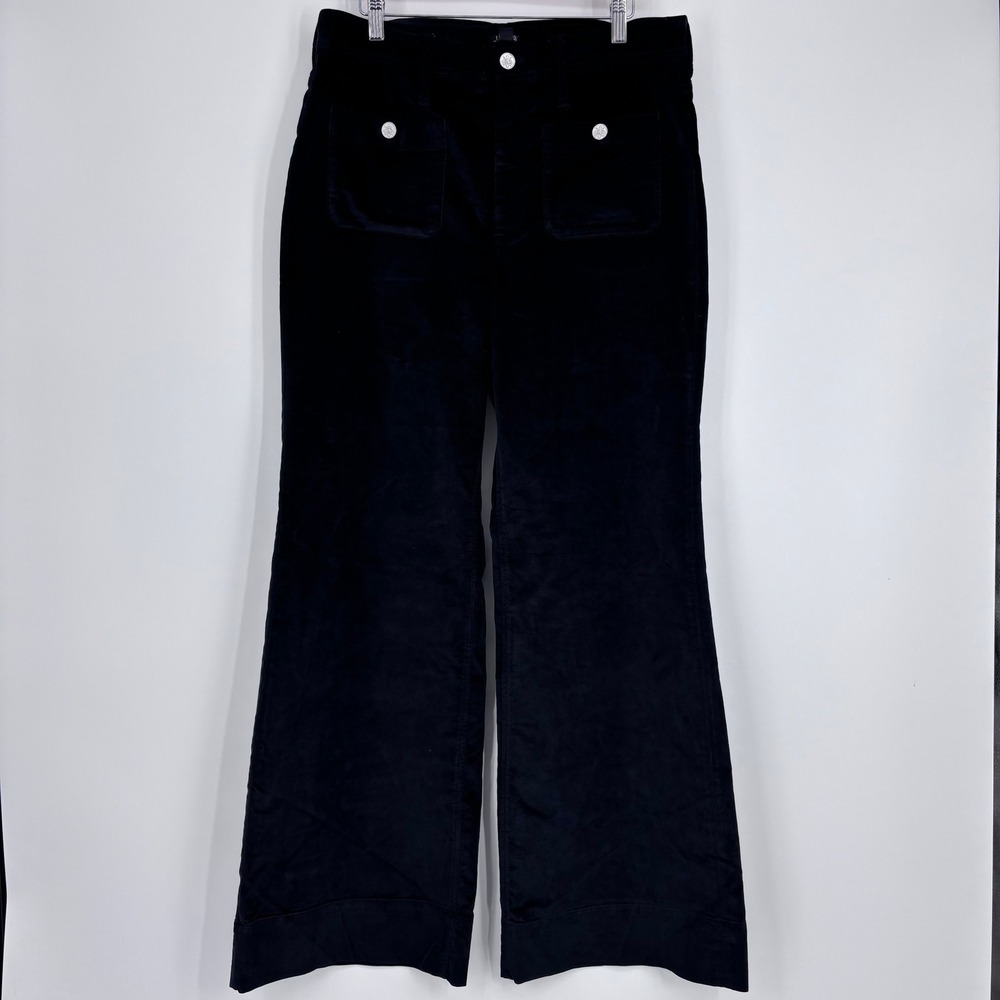 J Crew Wide Leg Velvet Pants Women‎ 30 Black High Rise Flare Retro Preppy